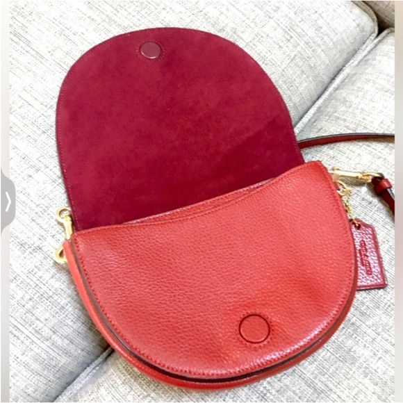 Coach Ellen Half Moon Red & White Striped Genuine Leather Crossbody Bag - Picture 8 of 10